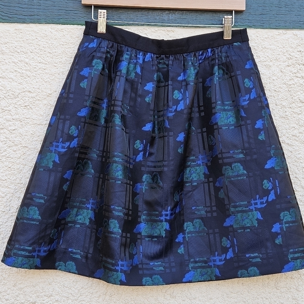 J. Crew Factory plaid floral jacquard a-line skirt with pockets size 4